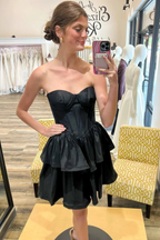 Black Strapless Satin Multi-Layers Homecoming Dress Y2070 by simplepromdress