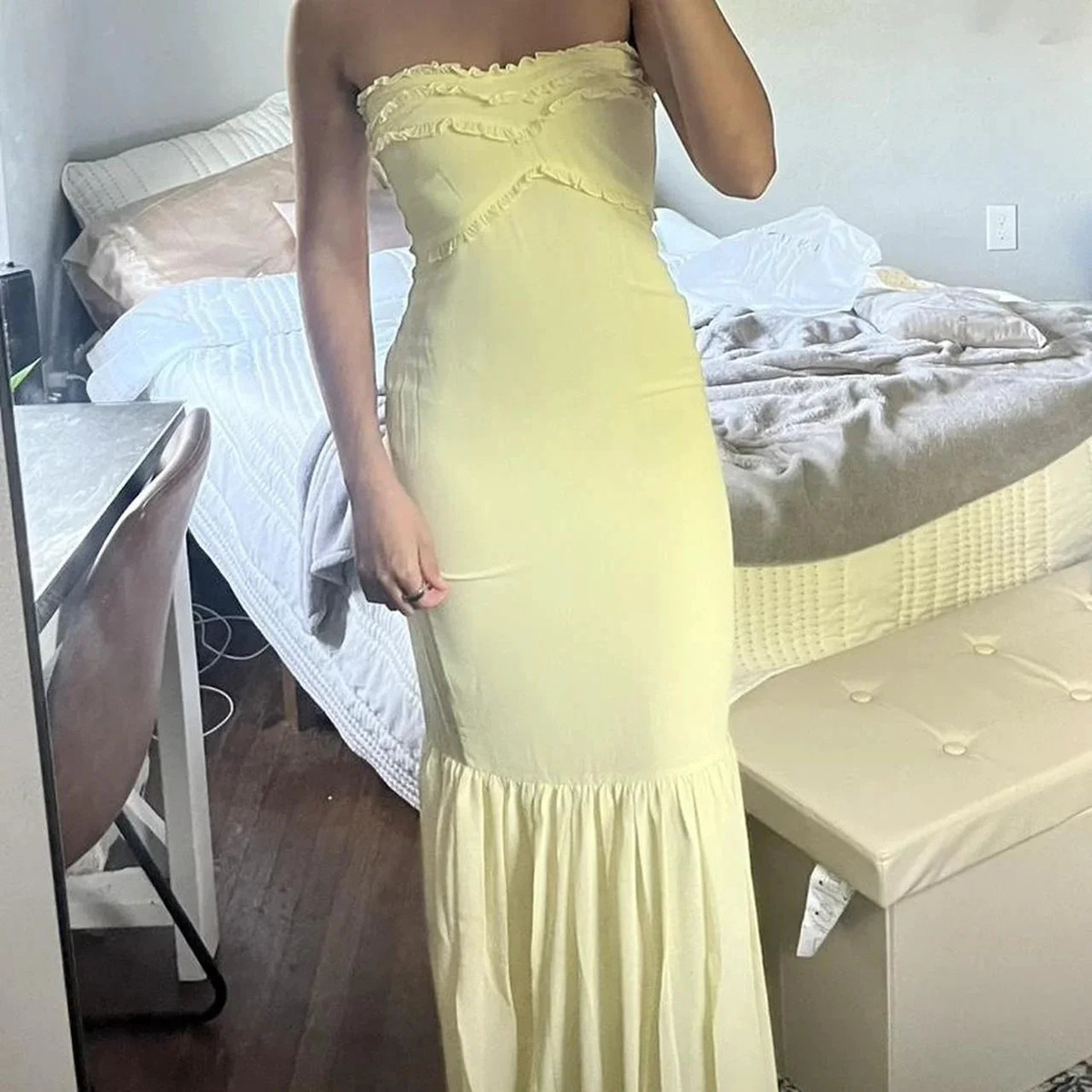 Cute Yellow Strapless Chiffon Ruffles Evening Dress Mermaid Prom Dress Y7896 by simplepromdress
