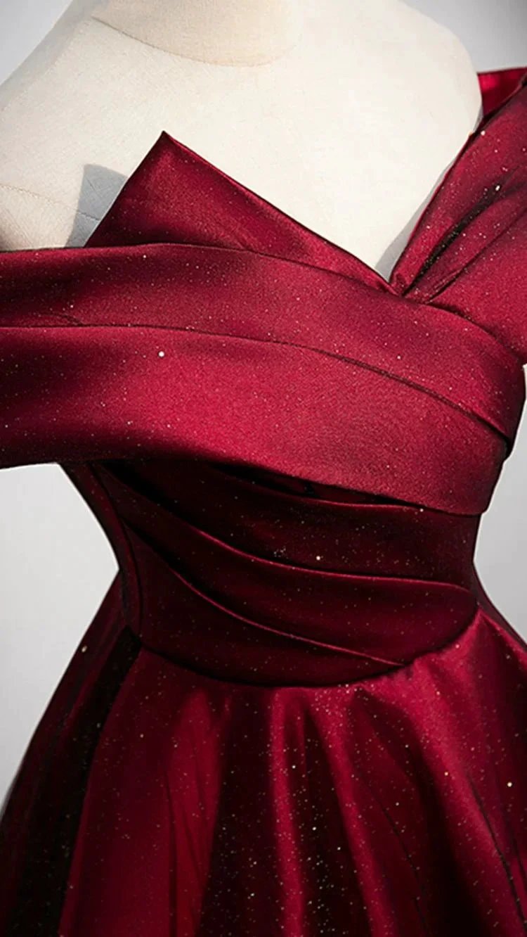 Burgundy satin long A line prom dress evening dress Y767 by simplepromdress