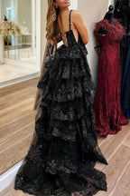 Martha | Straps Fuchsia Sequin Layered Formal Dress with Slit by KissProm