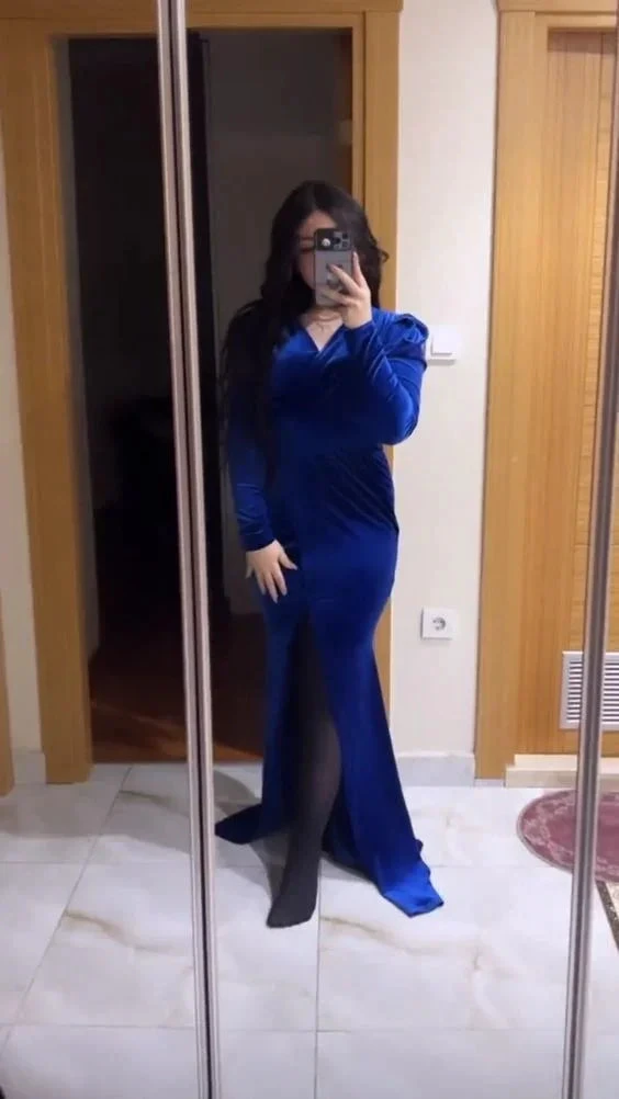 Elegant Royal Blue Velvet Evening Dress,Royal Blue Evening Gown Y5666 by simplepromdress