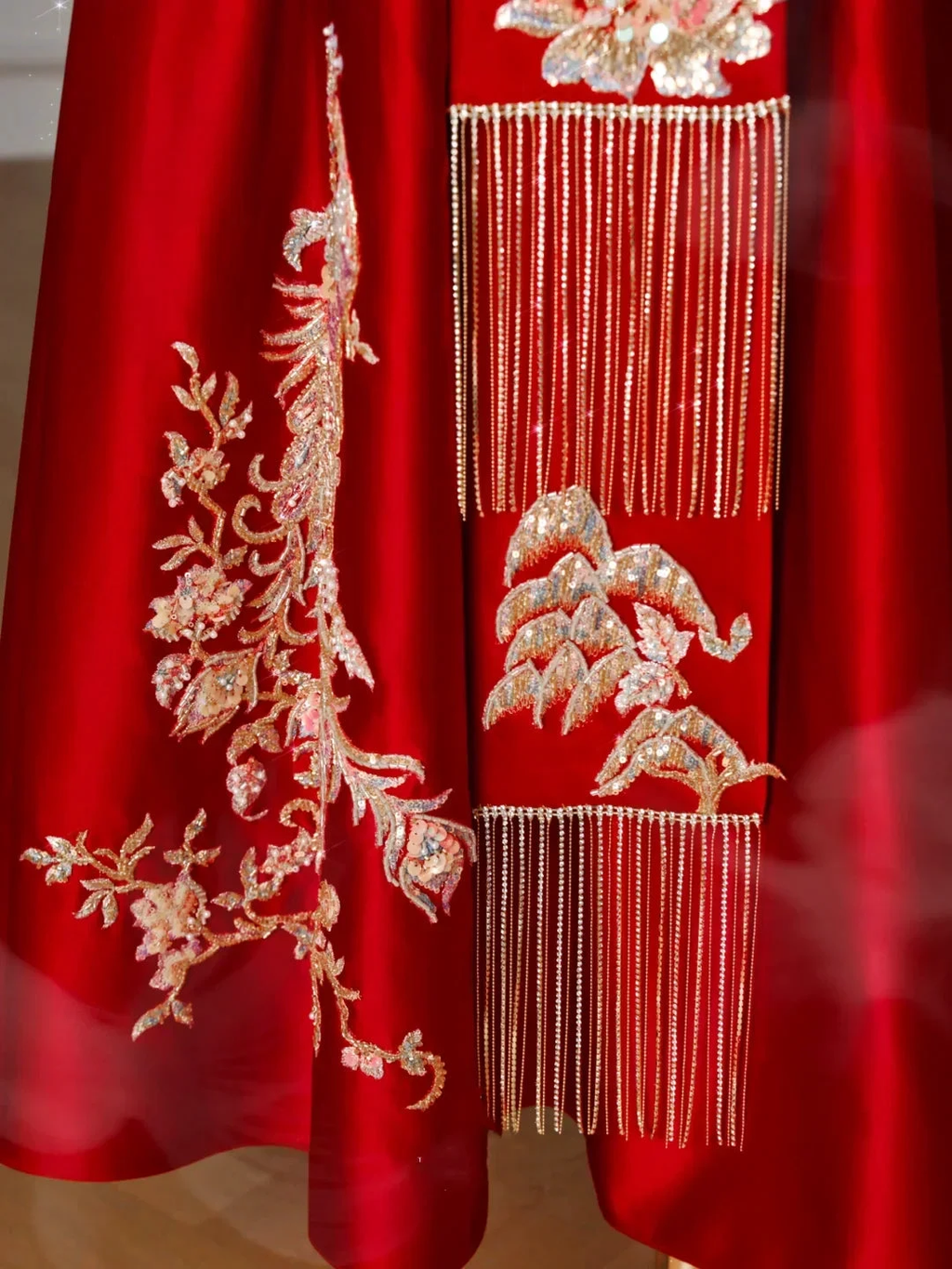 Gorgeous Red Satin Sequin Embroidery A Line Prom Dress Strapless Evening Dress Y8631 by simplepromdress