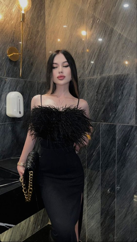 Edles schwarzes langes Ballkleid mit Schlitz Schwarzes Abendkleid Y6419