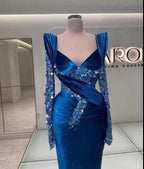 Royal Blue Mermaid Prom Dress with Elegant Long Sleeves and Sparkling Beadwork by BIZTUNNEL
