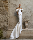 Luxury White Satin Off-the-Shoulder Puff Sleeve Mermaid Wedding Dress SW178