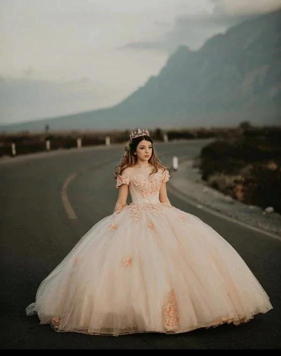 Chic Off The Shoulder Tulle Appliques Ball Gown Princess Dress Sweet 16 Dress Y399 by simplepromdress