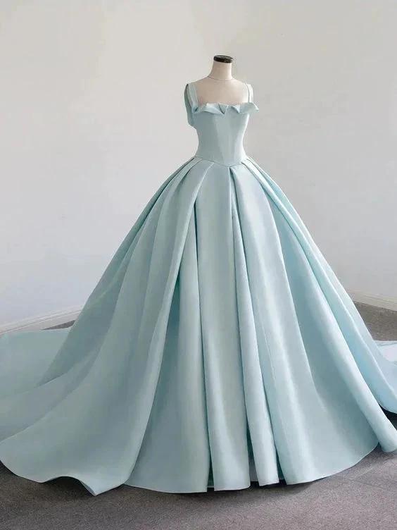 Blue Satin Long Ball Gown , Blue Sweet 16 Dress Y392 by simplepromdress