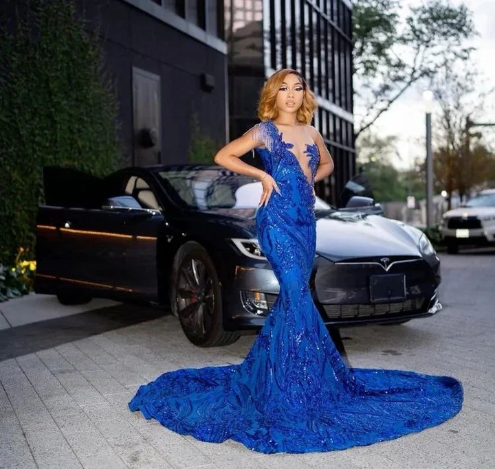 Sparkly Royal Blue Mermaid Long Prom Dress With Train Sexy Evening Dresses Y4122 by simplepromdress