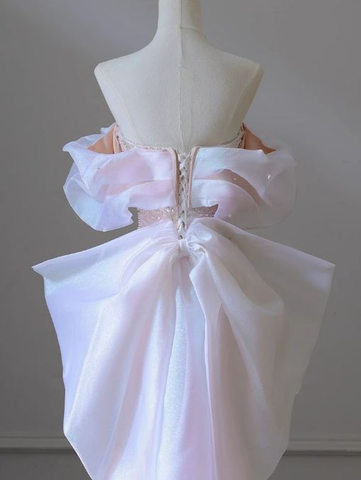 Pink A-Line Off-Shoulder Tulle Sequins Beaded Long Prom Dress Formal Evening Dress Y8050