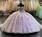 Lilac 3D Flowers Ball Gown Quinceanera Dresses Puff Long Sleeves Y6580 by simplepromdress