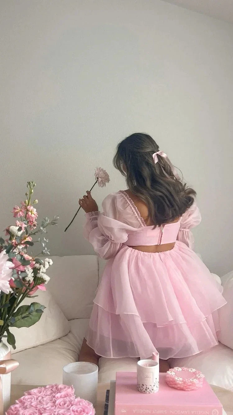 Pink A-line Puffy Dress Pink Homecoming Dress Y2428 by simplepromdress
