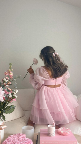 Pink A-line Puffy Dress Pink Homecoming Dress Y2428