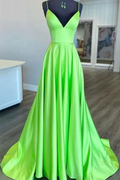 Simple A Line V Neck Green Satin Long Prom Dress, V Neck Green Formal Graduation Evening Dress Y215 by simplepromdress