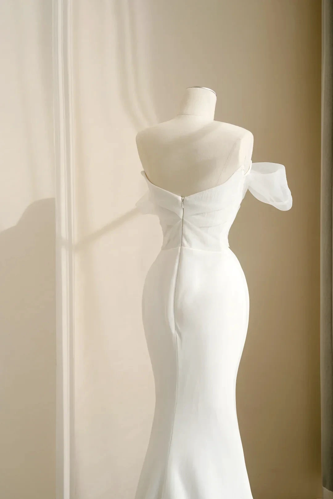 Pretty White Strapless Satin Organza Bow Mermaid Evening Dress,Formal Prom Dress Wedding Dress Y8679 by simplepromdress