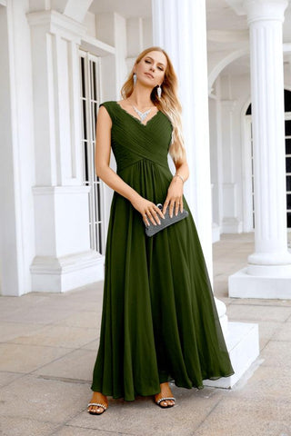 Ladies Chiffon V Neck Sleeveless Floor Length Bridesmaid Evening Dress Wedding Party Evening Dress 28126