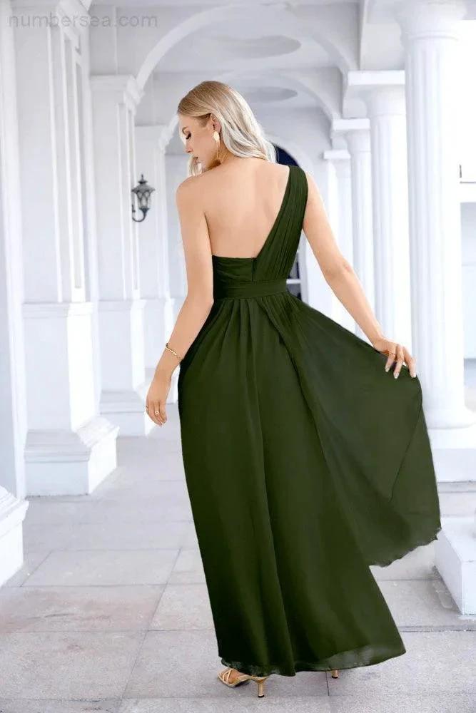 Ladies Chiffon One Shoulder Bridesmaid Evening Dress Wedding Party Evening Dress 28133 by numbersea