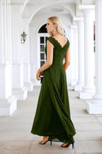 Ladies Chiffon V Neck Sleeveless Floor Length Bridesmaid Evening Dress Wedding Party Evening Dress 28126 by numbersea