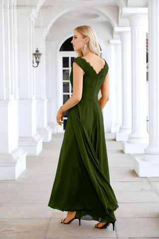Ladies Chiffon V Neck Sleeveless Floor Length Bridesmaid Evening Dress Wedding Party Evening Dress 28126