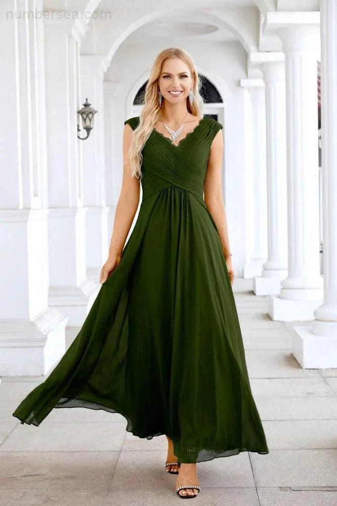 Ladies Chiffon V Neck Sleeveless Floor Length Bridesmaid Evening Dress Wedding Party Evening Dress 28126 by numbersea