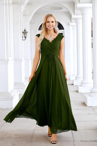 Ladies Chiffon V Neck Sleeveless Floor Length Bridesmaid Evening Dress Wedding Party Evening Dress 28126