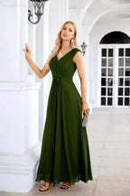 Ladies Chiffon V Neck Sleeveless Floor Length Bridesmaid Evening Dress Wedding Party Evening Dress 28126 by numbersea