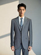 Three-Piece Subtle Pinstripe Grey Wool Suit | Tailored Formal Groom & Business Suit by 男装