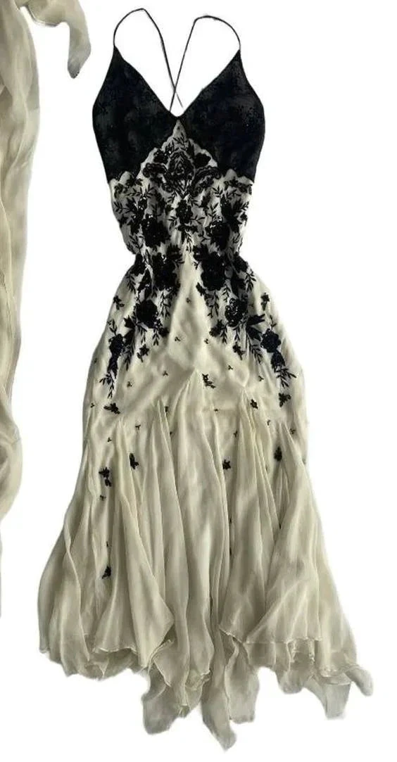 Champagne Spaghetti Straps Chiffon Black Lace Prom Dress Long Evening Dress Y7480 by simplepromdress
