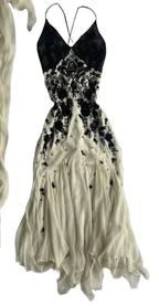 Champagne Spaghetti Straps Chiffon Black Lace Prom Dress Long Evening Dress Y7480 by simplepromdress