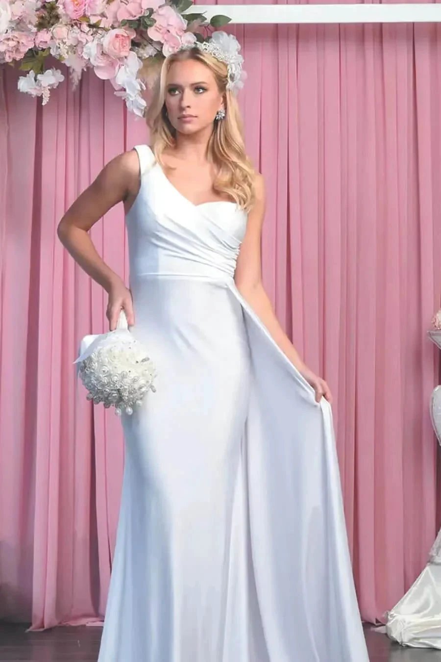 Elegant Mermaid Long One Shoulder Evening Dress with Ruffles by BIZTUNNEL
