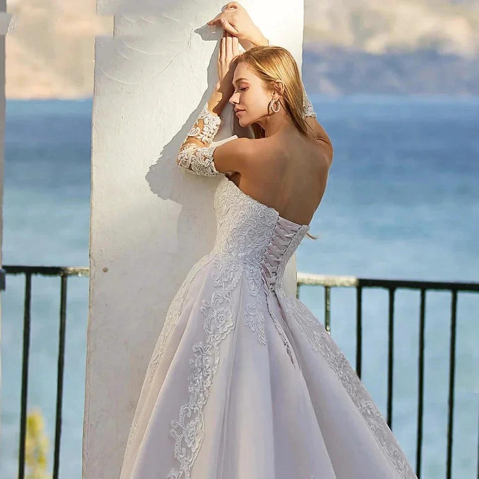 Word Wedding Dresses Women's Elegant Bohemian Beaded Sweetheart Princess Off Shoulder Long Sleeve Lace Applique Bride Gowns by payinti