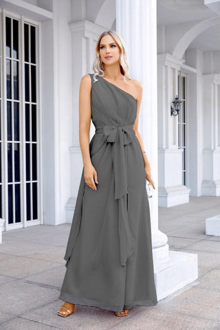 Ladies Chiffon One Shoulder Bridesmaid Evening Dress Wedding Party Evening Dress 28133