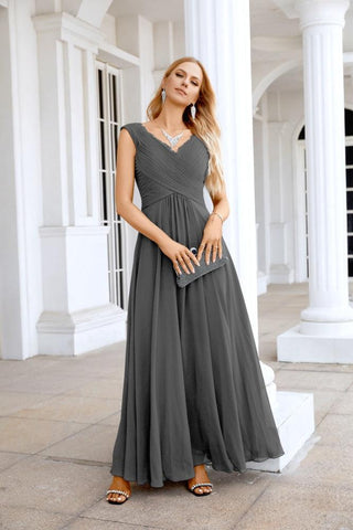 Ladies Chiffon V Neck Sleeveless Floor Length Bridesmaid Evening Dress Wedding Party Evening Dress 28126