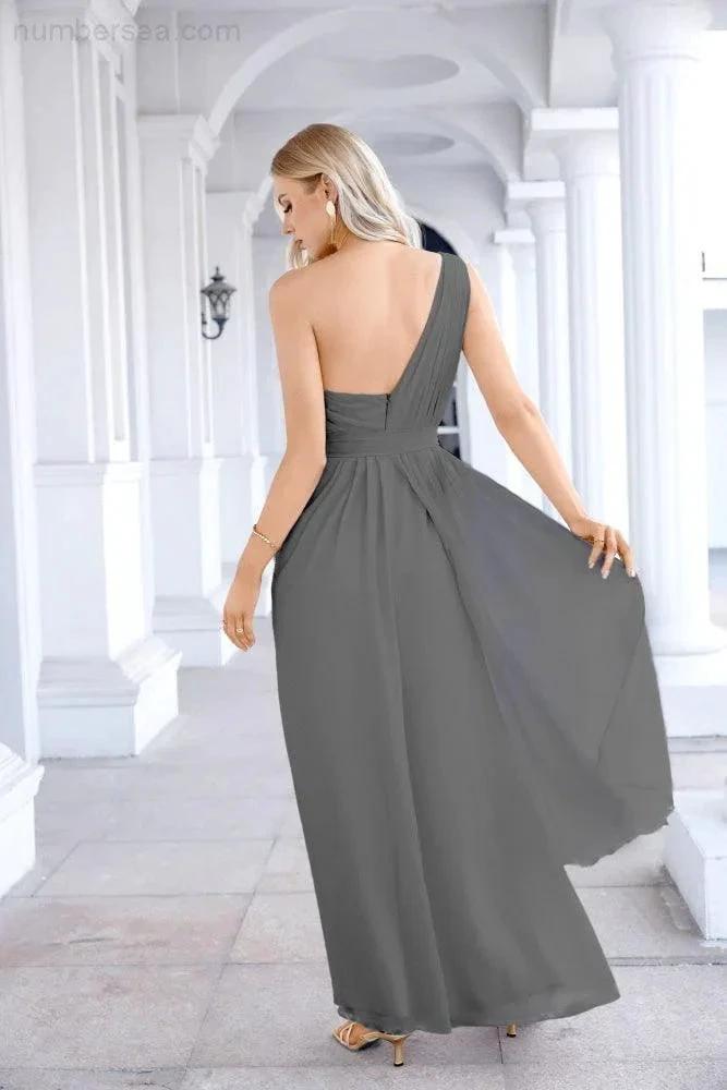 Ladies Chiffon One Shoulder Bridesmaid Evening Dress Wedding Party Evening Dress 28133 by numbersea