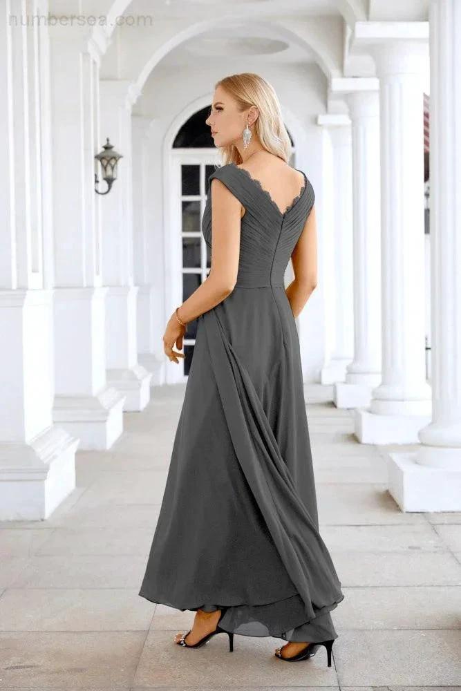 Ladies Chiffon V Neck Sleeveless Floor Length Bridesmaid Evening Dress Wedding Party Evening Dress 28126 by numbersea