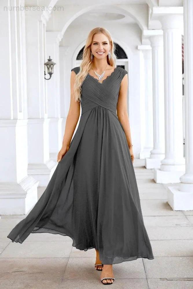 Ladies Chiffon V Neck Sleeveless Floor Length Bridesmaid Evening Dress Wedding Party Evening Dress 28126 by numbersea