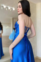 Strapless Open Back Sleeveless Prom Dress with Split and Ruffle by BIZTUNNEL