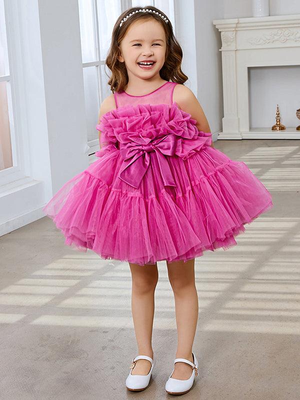 Enchanting Pink Princess Sleeveless Tulle Flower Girl Dress with Bow Accent (… - photo 1
