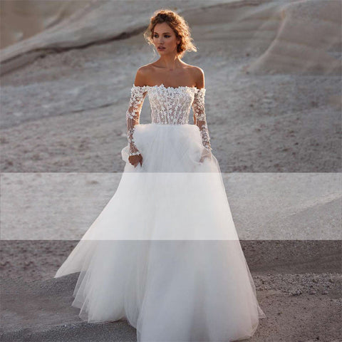 Elegant A-Line Wedding Dress 2023 Women Lace Open Back Strapless Long Detachable Sleeve Bridal Gown Sweep Train Vestido De Noiva