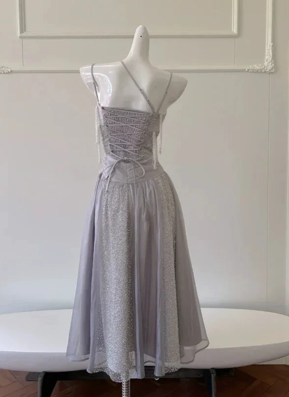 Classy Purple Sequins Tulle Beaded Tassel Prom Dress A Line Evening Dress Y8586 by simplepromdress