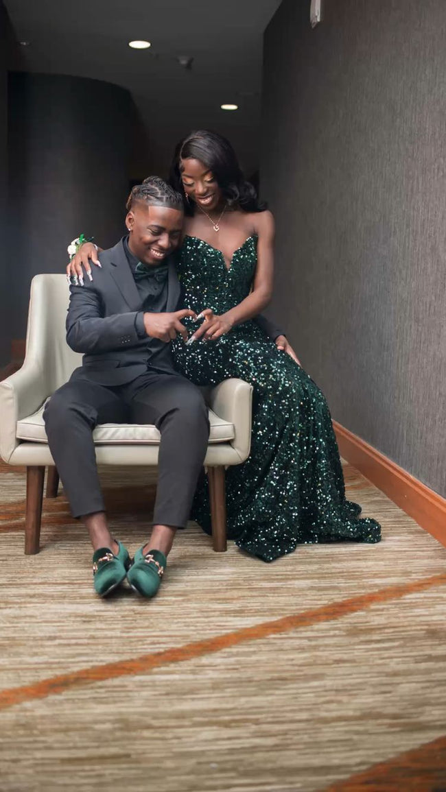 Green Sequin Long Prom Dress Mermaid Evening Gown Senior Prom Y120 Main Image