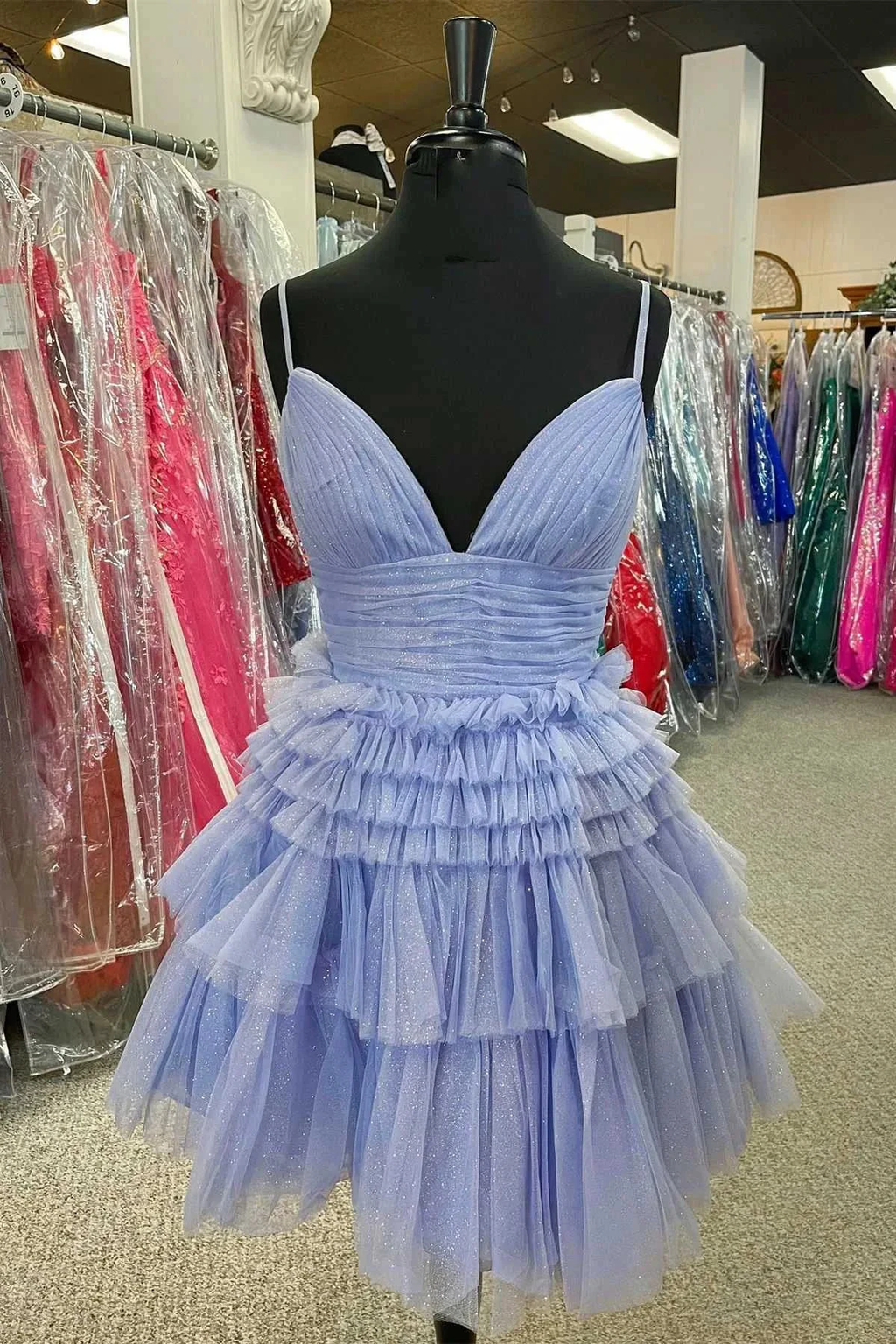 Multi-Tiered V-Neck Backless A-Line Short Party Dress A-line Homecoming Dress Y2350 by simplepromdress