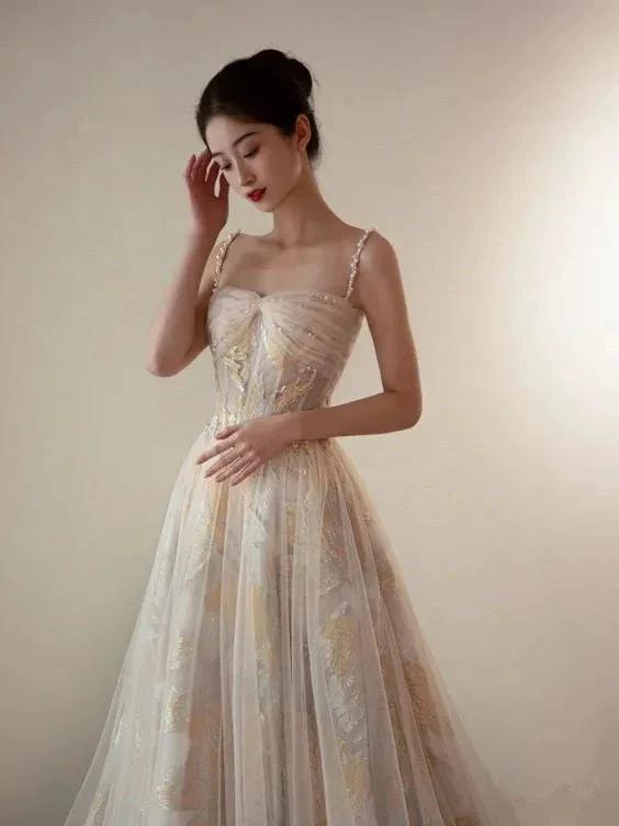 A-line Embroidered Flowers Tulle Prom Dress Stunning Evening Dress Y287 by simplepromdress
