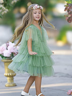 Enchanted Garden Fairy Elegant Tulle Green Flower Girl Dress - photo 5