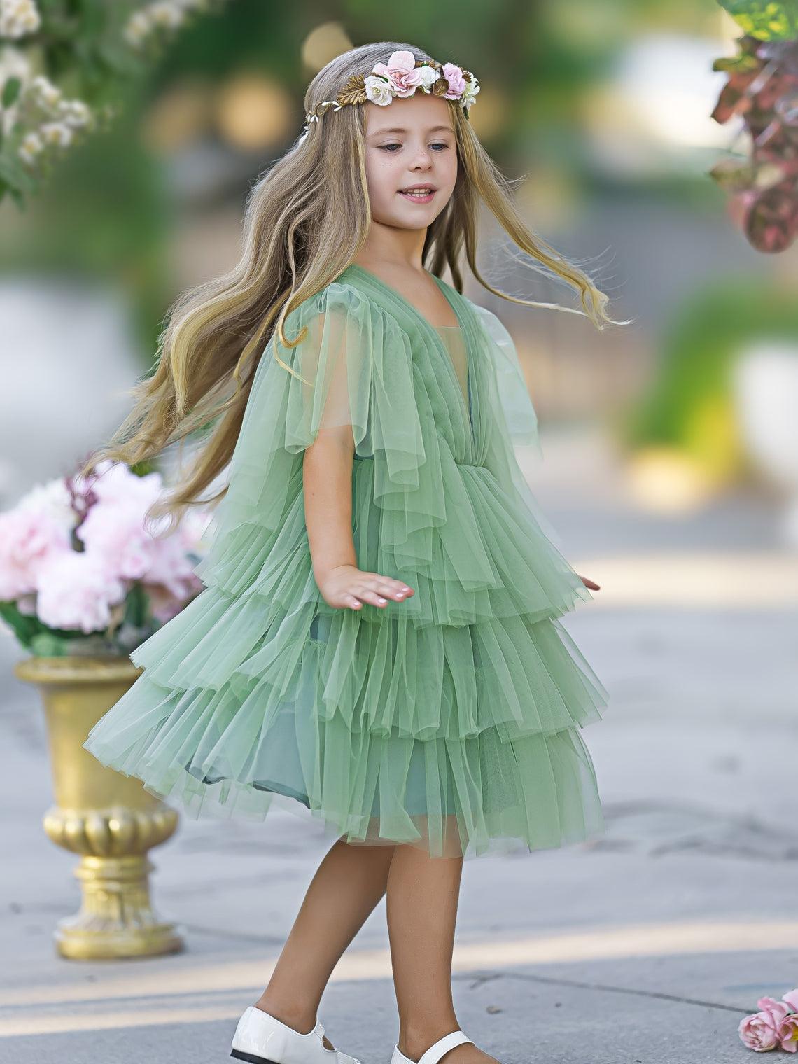 Enchanted Garden Fairy Elegant Tulle Green Flower Girl Dress - photo 5