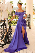 Ravishing Violet Mermaid Prom Gown with Off-The-Shoulder Beadings and Ruffles by BIZTUNNEL
