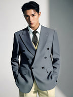 Double-Breasted Light Grey Wool Suit | Tailored Formal Groom & Business Suit by 男装