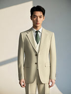 Three-Piece Cream Wool Suit | Tailored Formal Groom & Summer Wedding Suit by 男装