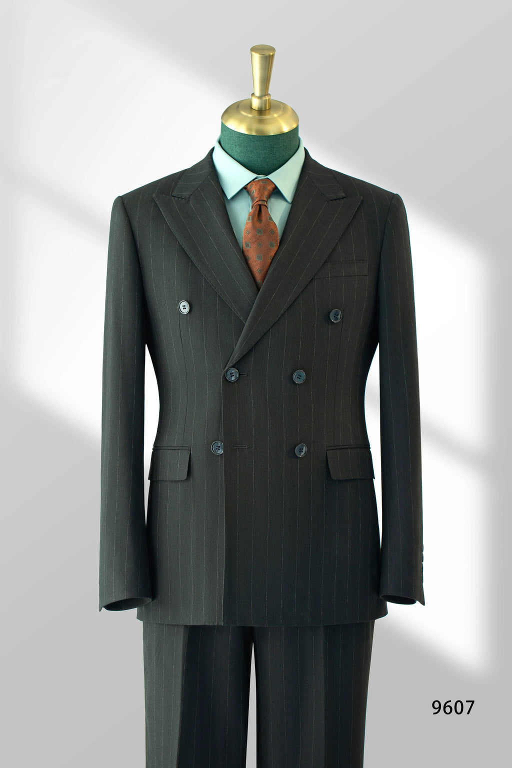 Double-Breasted Charcoal Pinstripe Wool Suit | Tailored Formal Groom & Business Suit by 男装