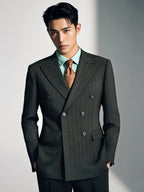 Double-Breasted Charcoal Pinstripe Wool Suit | Tailored Formal Groom & Business Suit by 男装