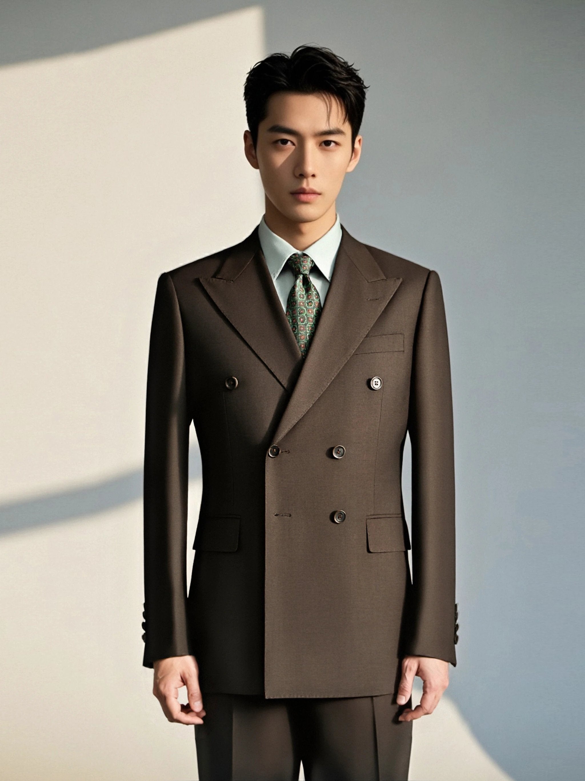 Double-Breasted Dark Brown Wool Suit | Tailored Formal Groom & Business Suit by 男装